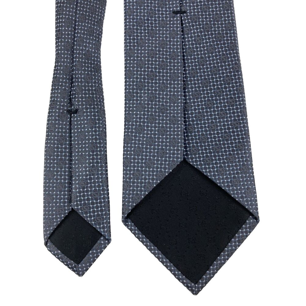 Gucci Silk Tie Gray Blue GG Monogram Made In Italy Designer Luxury Necktie - Picture 5 of 10